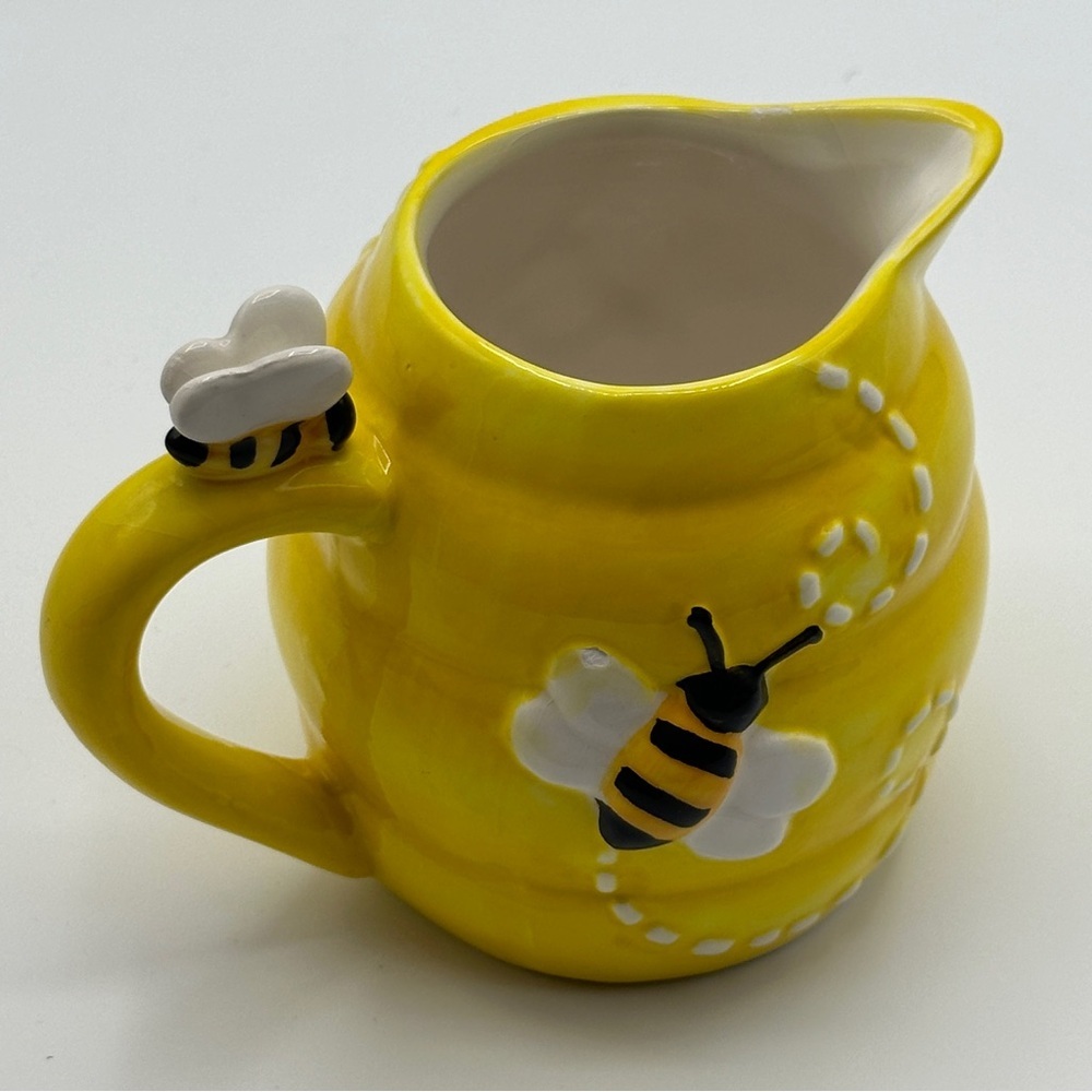 Pier 1 Imports Hand Painted Dolomite‎ Yellow Bee Honeycomb Creamer - Picture 2 of 15